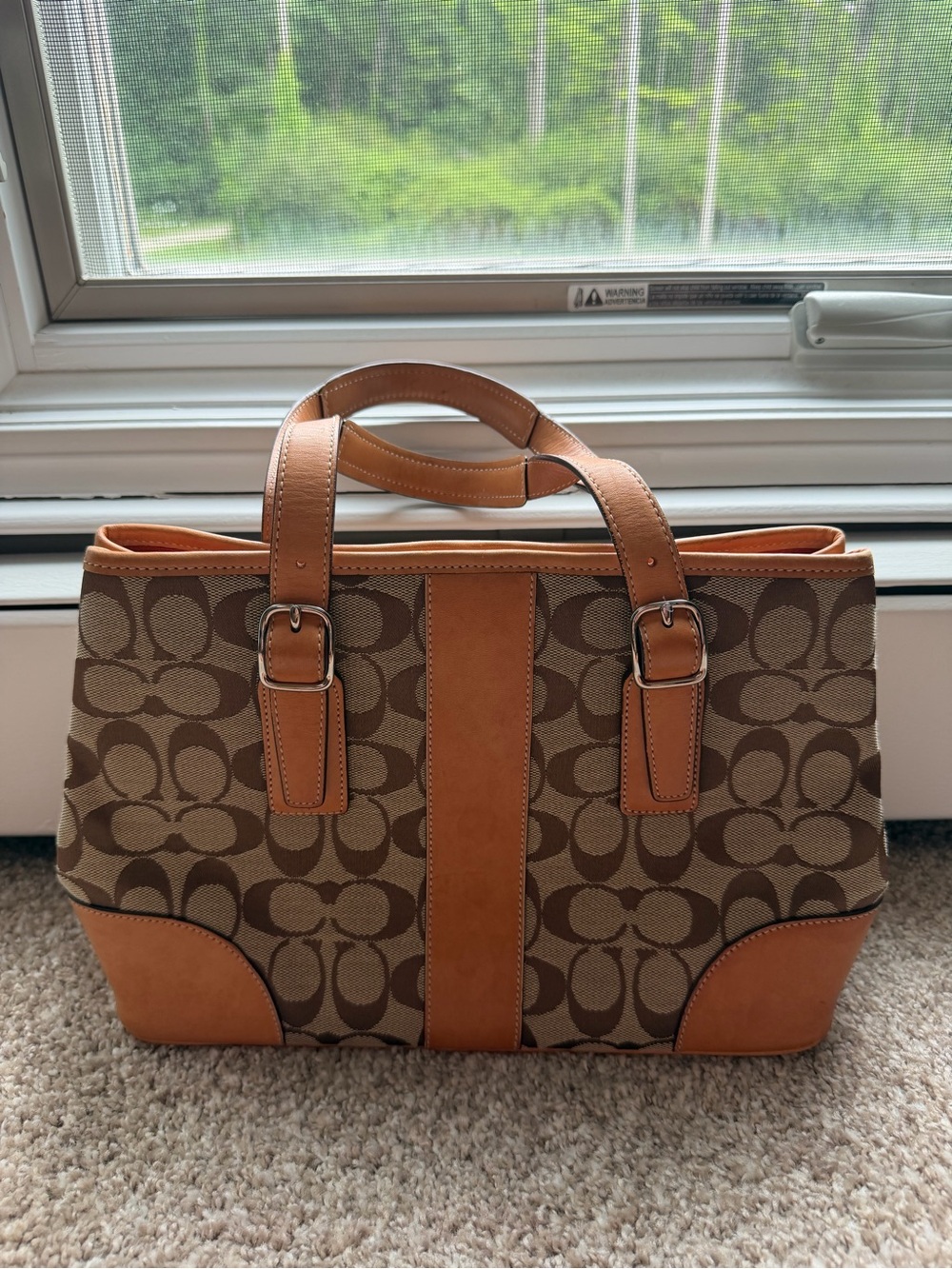Coach Signature Jacquard Leather Trim Tote Bag